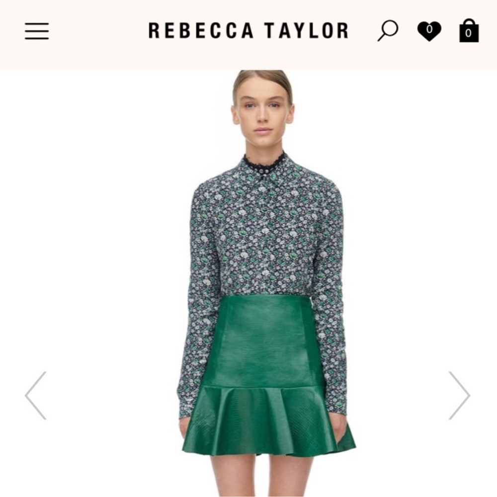NWT REBECCA TAYLOR LAMB LEATHER EMBOSSED FLOUNCE SKIRT